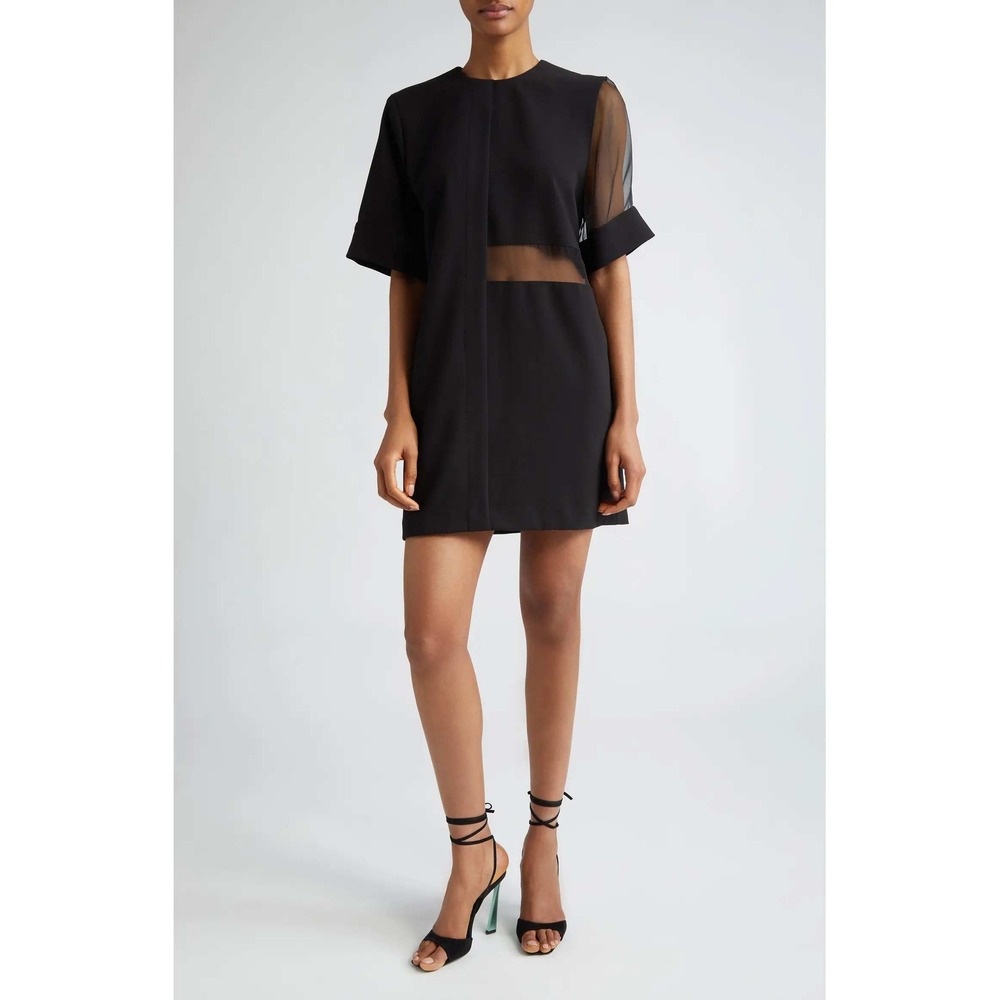 Israella Kobla Dalmar Shift Dress Black Short Sleeve Illusion Minimalist Size 6